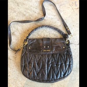 MIU MIU distressed black metalasse Coffer bag 2way